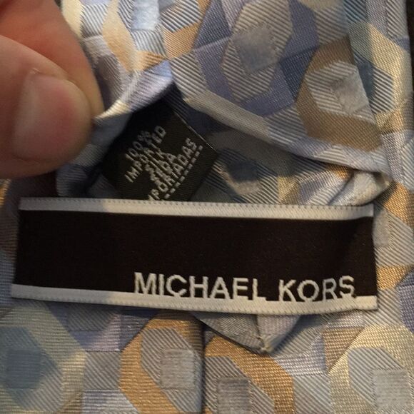 Michael Kors Pattern Tie Light Blue Tan - Picture 4 of 5